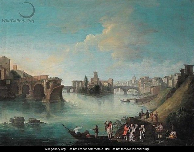 Rome, A View Of The Tiber With The Ponte Rotto - (after) Caspar Andriaans Van Wittel