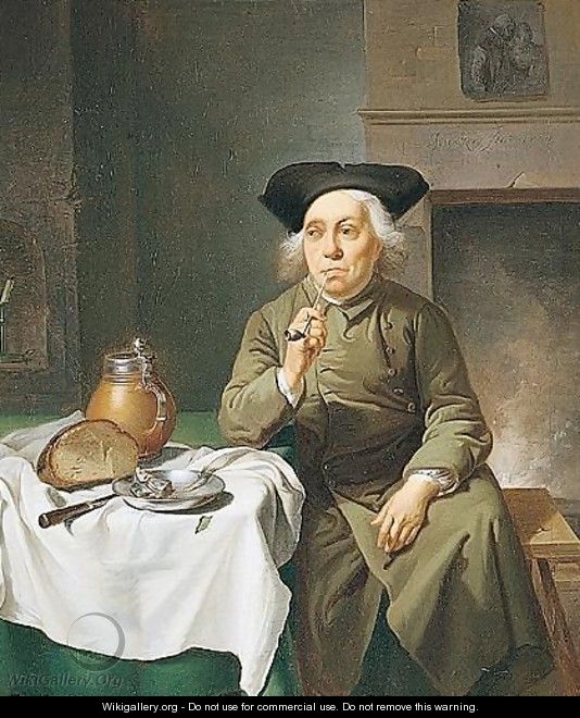 Interior With A Man Seated Before A Table Smoking A Pipe - Justus Juncker