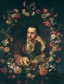 Portrait Of A Man, Half-Length, Reading A Book, Within A Garland Of Flowers - (after) Jan Kupecky