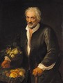 A Man, Wearing A Green Coat And Holding Baskets Of Peaches, Apples, Pomegranates, Pears And Other Fruits - North-Italian School