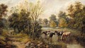Landscape with cattle watering - Samuel Joseph Clark