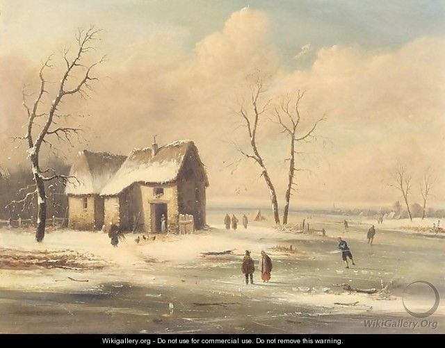 Figures skating on a frozen river - (after) Charles Leickert