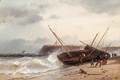 Beach boats threatened by heavy seas - Charles Euphraisie Kuwasseg