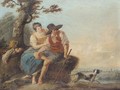 A pastoral landscape with a dairymaid, a shepherd and his dog - (after) Louis-Joseph Watteau
