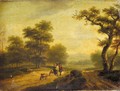 Figures and sheep on country road - Dutch School