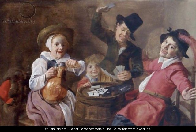 Children Playing Cards Around A Barrel - (after) Jan Miense Molenaer
