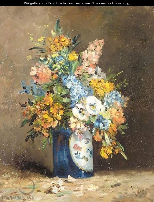 Still life of summer flowers in a vase - Eugene Henri Cauchois