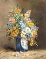 Still life of summer flowers in a vase - Eugene Henri Cauchois