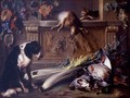 Still Life With Game, A Dog, A Cat And A Hare On A Table Decorated With A Bas Relief By Francois Duquesnoy - Alexandre-Francois Desportes