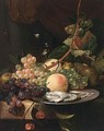 A Still Life With A Roemer And Grapes With Peaches On A Silver Plate - Dutch School