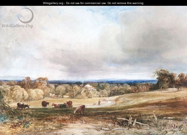 A Shepherd And His Flock On A Country Track, An Extensive View Beyond - Anthony Vandyke Copley Fielding