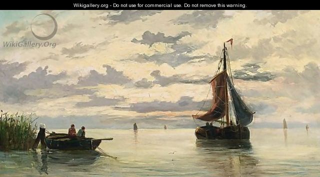Boats In An Estuary - Jacob Willem Gruyter Dutch