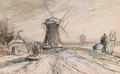 A Polder Landscape With Windmills In Winter Time - Louis Apol