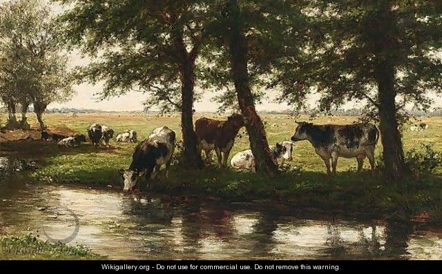 Cows Near The Waterside - Willem Carel Nakken