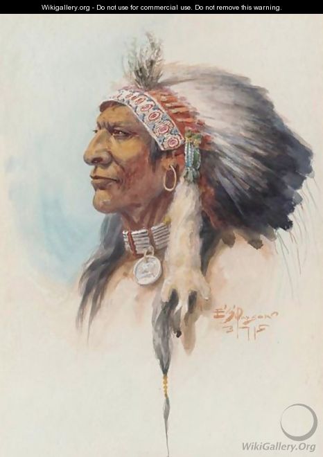 Blackfoot Chief In Headdress - Edgar Samuel Paxson