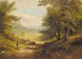 Shepherd on a woodland track - English School