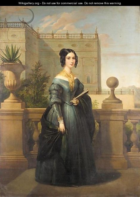 Portrait of a lady on balcony - English School