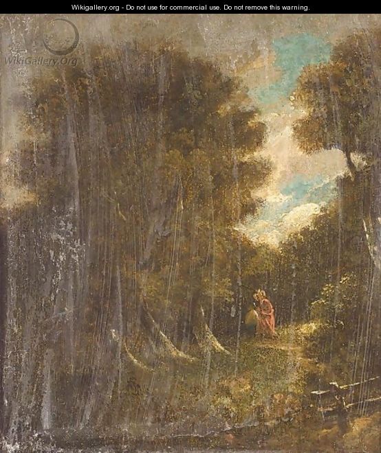 Two figures at dusk in wooded landscape - (after) John Crome