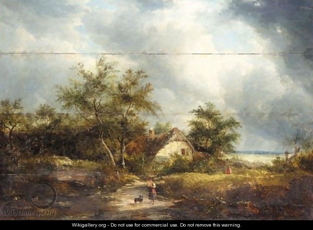 Figures In Front Of A Cottage - (after) Edward Williams