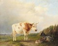 A Cow And Goats In A Field - (after) Eugene Joseph Verboeckhoven