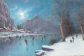 Skaters On A Frozen Lake By Moonlight - Nils Hans Christiansen