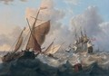 A British Man Of War And Dutch Barges - Charles Martin Powell