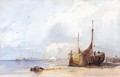 Figures Unloading Fishing Boats On The Shore - William James Muller