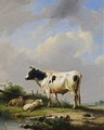 A Bull And Sheep In A Meadow - Eugène Verboeckhoven