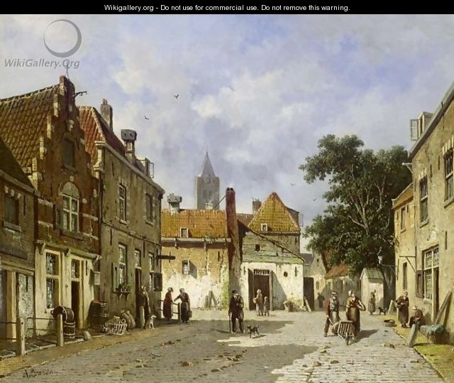 Townsfolk In A Sunlit Street - Adrianus Eversen