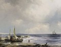 Sailing Vessels On The Shore With Katwijk In The Background - Louis Meijer