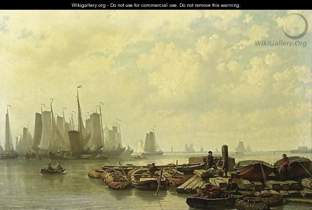 Fishing Boats At Anchor On The Ij Near Amsterdam - Johan Conrad Greive