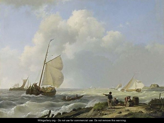 Sailing Vessels In Choppy Waters - Hermanus Koekkoek