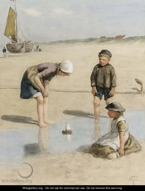 Children Playing On The Beach - David Adolf Constant Artz