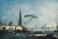 A Capriccio Of The Venetian Lagoon With An Obelisk, A Fortified Island, And Fishermen In The Foreground - Francesco Guardi