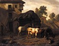 A Farmyard Scene, With Cattle, A Horse And Goats, A Boy Drawing Water From A Well Beyond - Dirk van Bergen