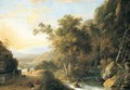 Southern Landscape With Travellers And Animals Beside A Fountain Near A Waterfall - Caspar Andriaans Van Wittel