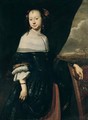 Portrait Of A Young Lady, Three-Quarter Length, Standing, Wearing Black, Holding A Sprig Of Orange Blossom - (after) Abraham Van Den Tempel
