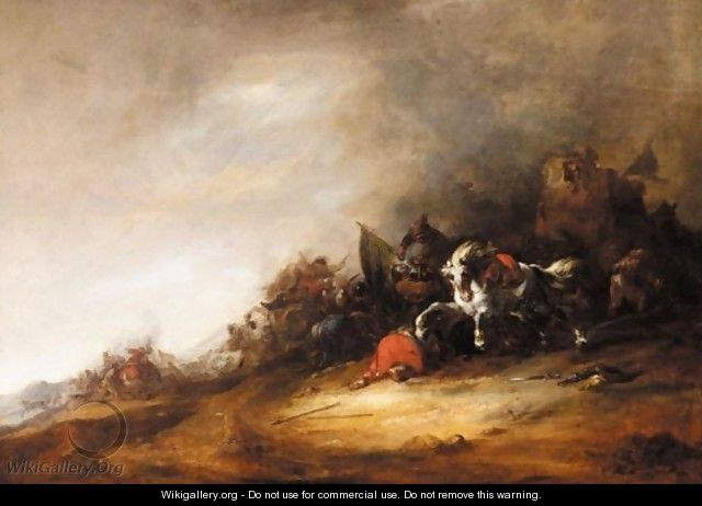 A Cavalry Engagement Before A Ruin - (after) Maerten Stoop