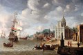 A Mediterranean Harbour Scene With A Dutch Man-O-War - (after) Jan Abrahamsz. Beerstraten