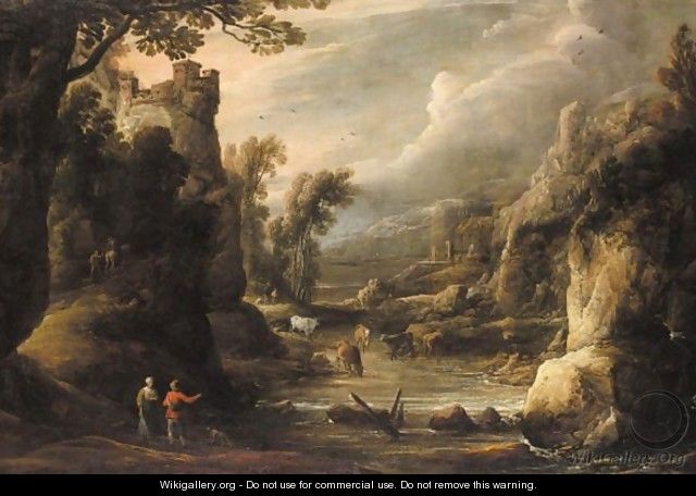 A River Landscape With A Drovers And Cattle - (after) David The Younger Teniers