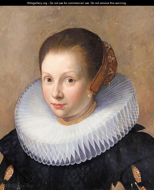 Portrait Of A Lady, Head And Shoulders, Wearing Black With A White Ruff And A Head-Dress - (after) Paulus Moreelse