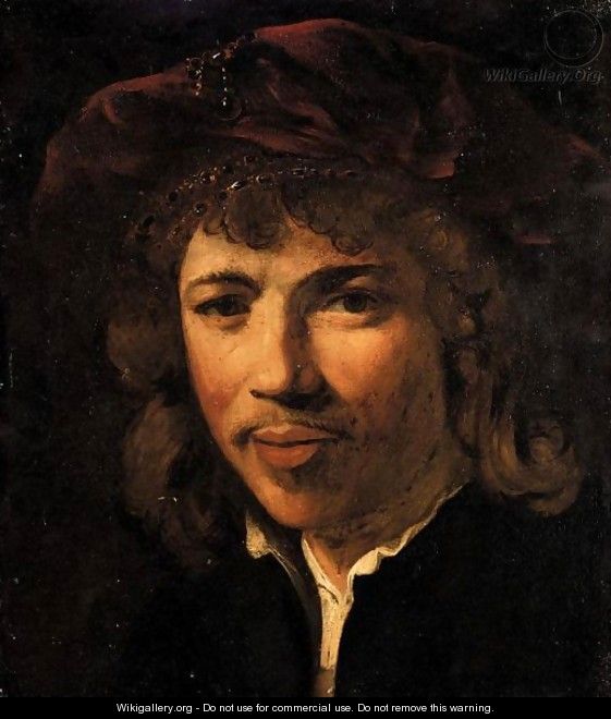 Portrait Of A Gentleman, Head And Shoulders, Wearing A Black Jacket And A Red Cap - (after) Harmenszoon Van Rijn Rembrandt