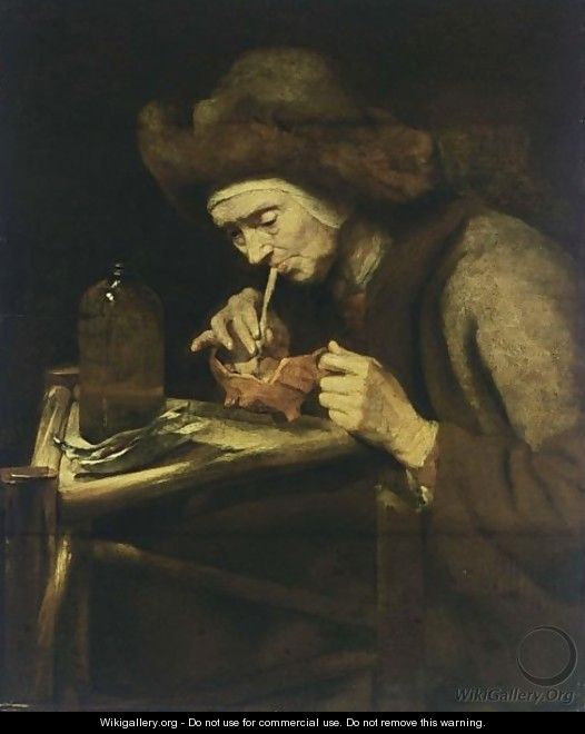 An Elderly Woman Smoking A Pipe - Abraham van Dijck