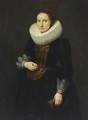 A Portrait Of A Lady, Standing Three-Quarter Length, Wearing A Black Dress With White Lace Cuffs And Collar And An Embroidered Bodice, Holding Gloves In Her Left Hand - (after) Cornelis De Vos