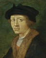 A Portrait Of A Young Man, Head And Shoulders, Wearing A Fur-Lined Black Coat And A Black Beret - (after) Jan Van Scorel