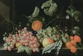A Still Life With Grapes, A Tangerine, An Apple, Prunes And Apricots, All On A Stone Legde - Cornelis De Bryer