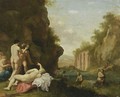Nymphs Bathing In A Classical Landscape Near A Grotto - (after) Cornelis Van Poelenburgh