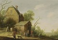 A Wooded Landscape With Figures And Dogs Sitting Outside A Tavern - Joost Cornelisz. Droochsloot