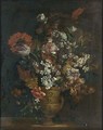 A Still Life With Tulips, Carnations, Poppy Anemones, Hyacinths, And Other Flowers In A Copper Vase On A Ledge - (after) Jean-Baptiste Monnoyer