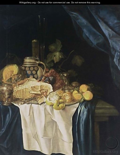 A Still Life With A Ham On A Silver Plate - Gregorius De Coninck